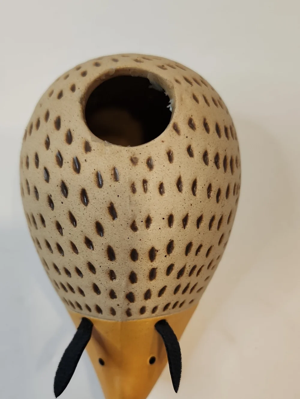 Handcrafted Hedgehog Pottery Vase Flesh and Beige Color With Brown Accents